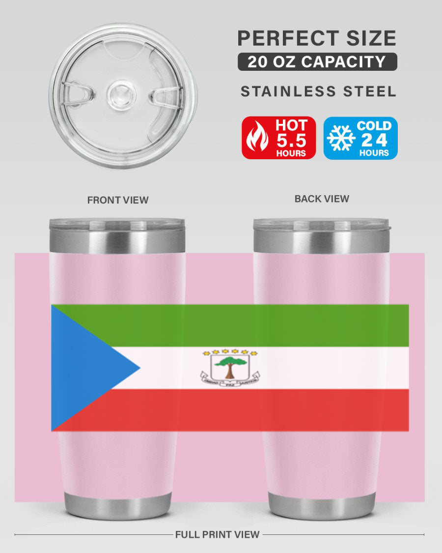 Equatorial Guinea 144# Tumbler showcasing vibrant colors and stainless steel design, perfect for hot and cold beverages.