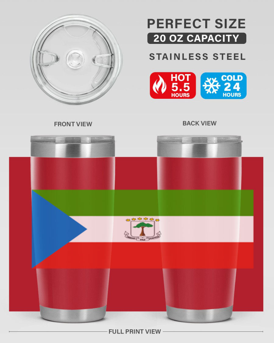 Equatorial Guinea 144# Tumbler showcasing vibrant colors and stainless steel design, perfect for hot and cold beverages.