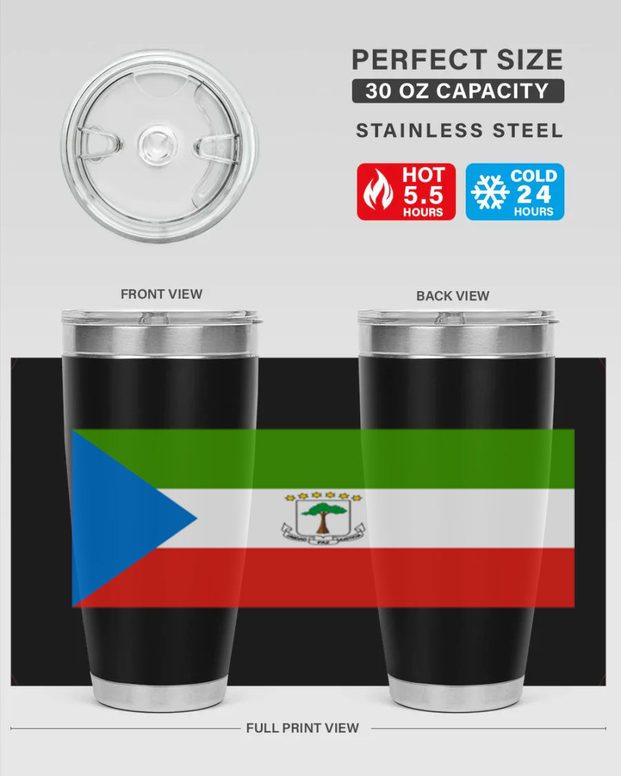 Equatorial Guinea 144# Tumbler showcasing vibrant colors and stainless steel design, perfect for hot and cold beverages.