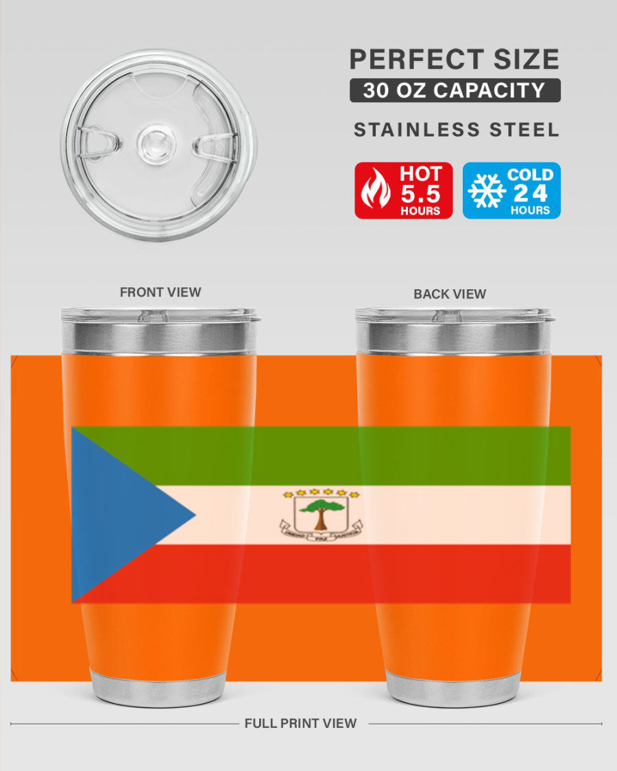 Equatorial Guinea 144# Tumbler showcasing vibrant colors and stainless steel design, perfect for hot and cold beverages.