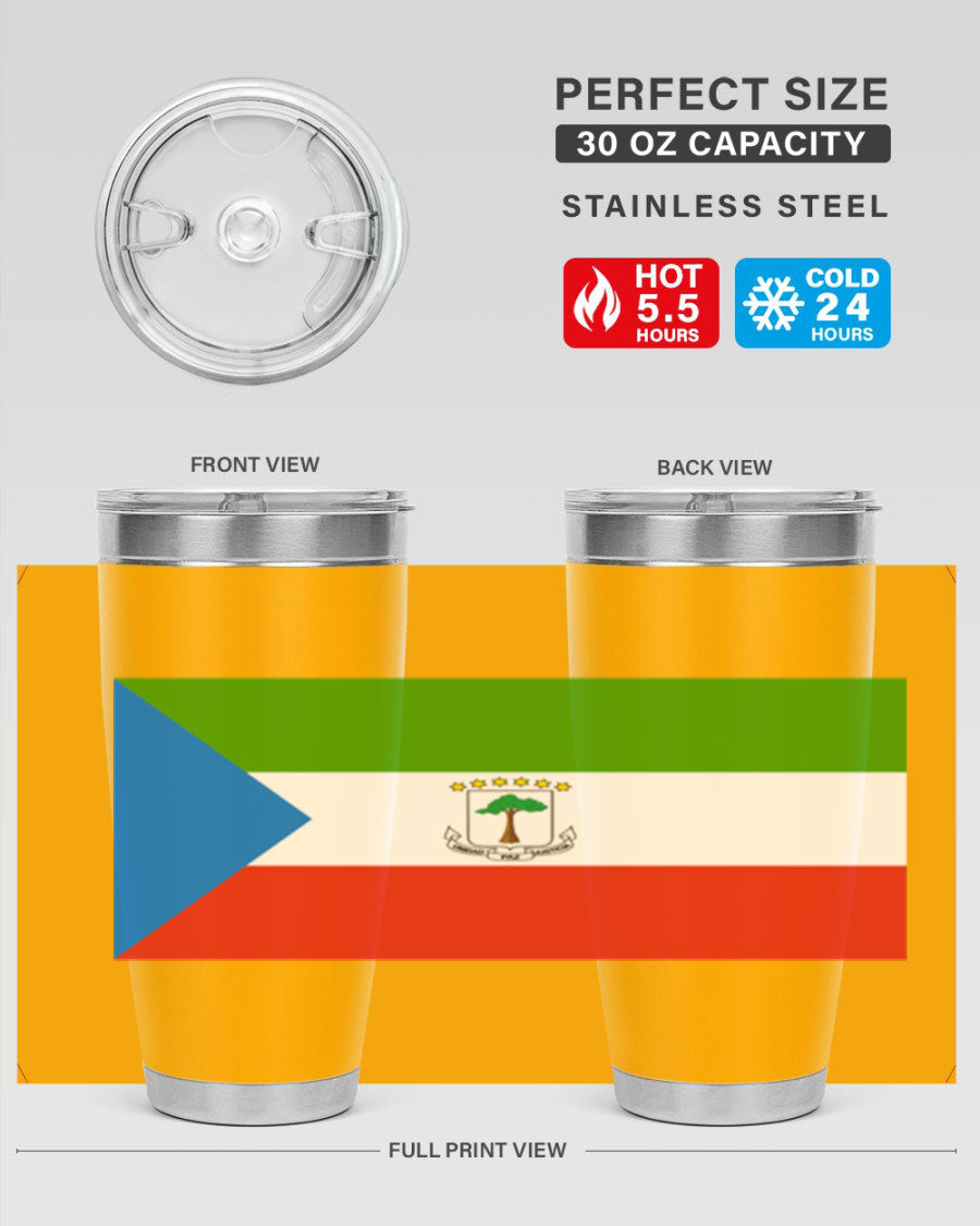Equatorial Guinea 144# Tumbler showcasing vibrant colors and stainless steel design, perfect for hot and cold beverages.