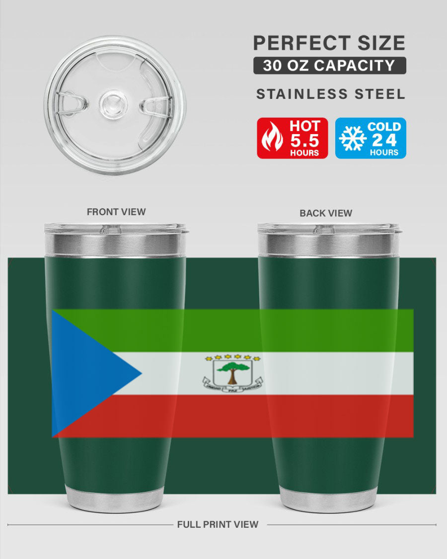Equatorial Guinea 144# Tumbler showcasing vibrant colors and stainless steel design, perfect for hot and cold beverages.