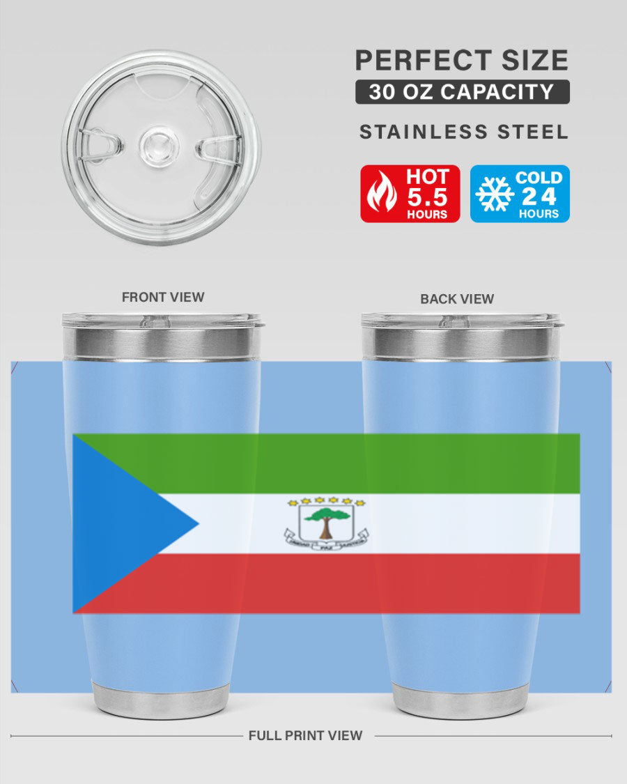 Equatorial Guinea 144# Tumbler showcasing vibrant colors and stainless steel design, perfect for hot and cold beverages.