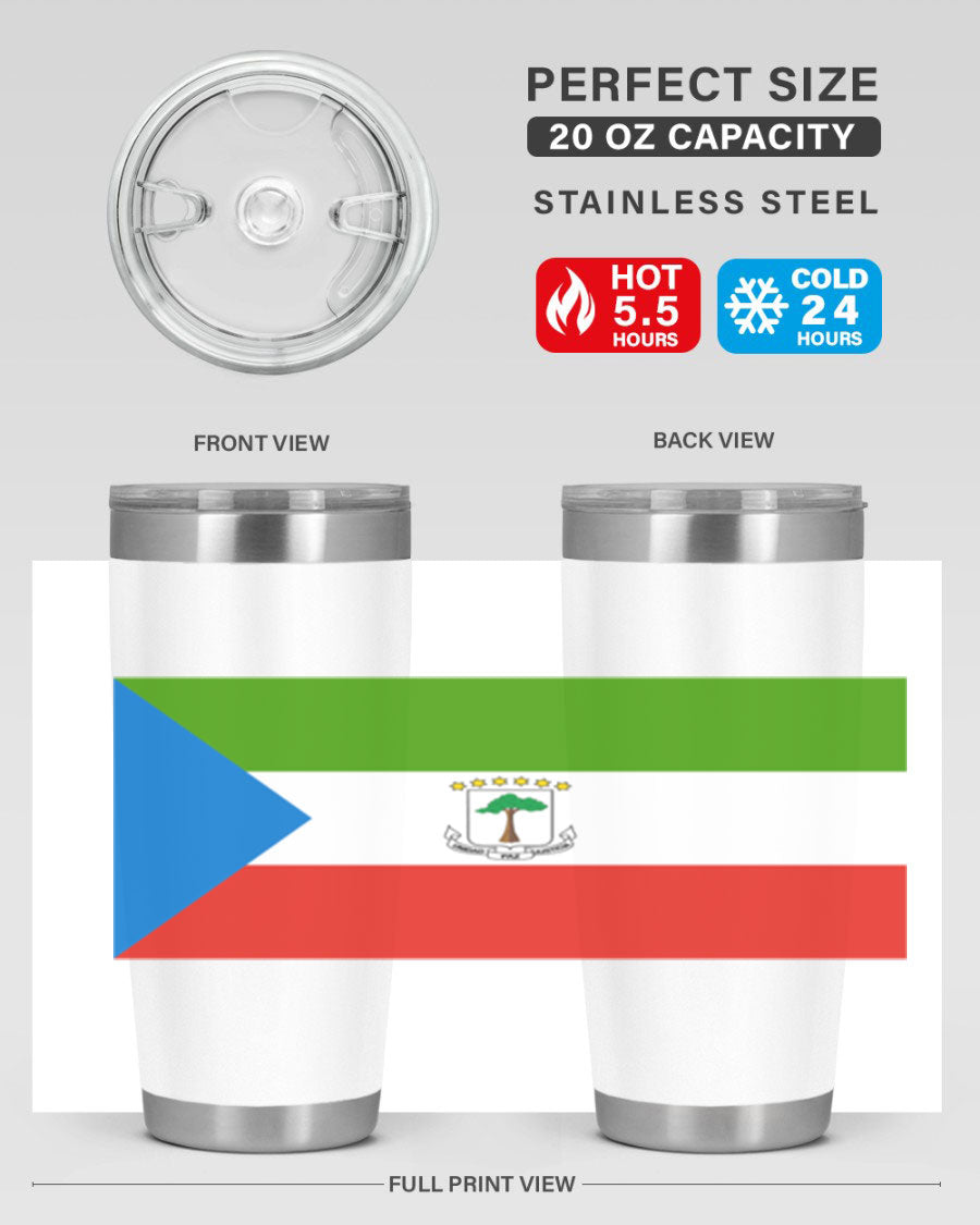 Equatorial Guinea 144# Tumbler showcasing vibrant colors and stainless steel design, perfect for hot and cold beverages.