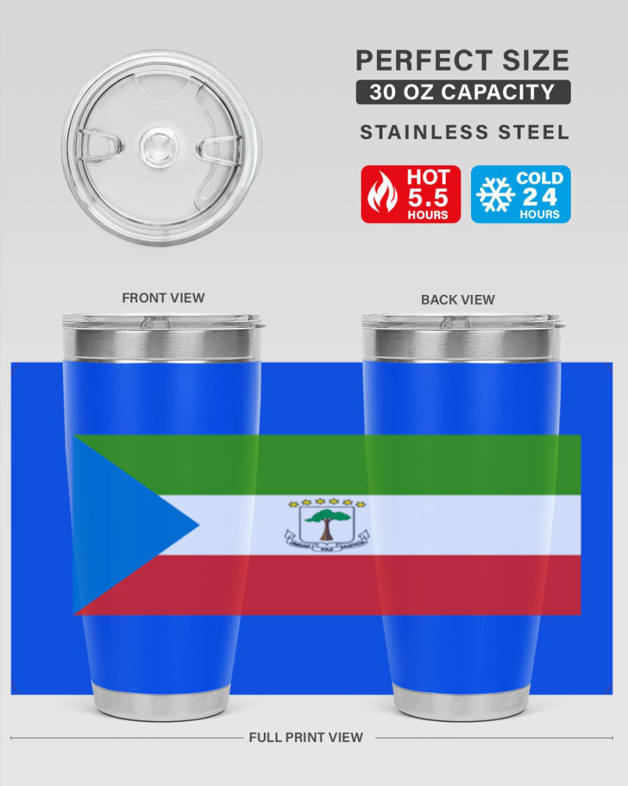 Equatorial Guinea 144# Tumbler showcasing vibrant colors and stainless steel design, perfect for hot and cold beverages.