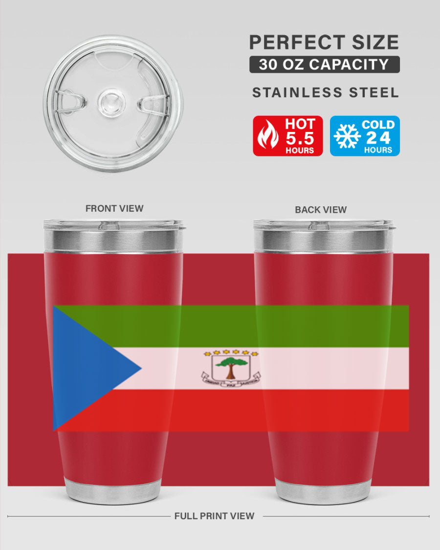 Equatorial Guinea 144# Tumbler showcasing vibrant colors and stainless steel design, perfect for hot and cold beverages.
