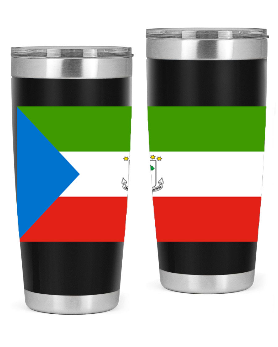 Equatorial Guinea 144# Tumbler showcasing vibrant colors and stainless steel design, perfect for hot and cold beverages.