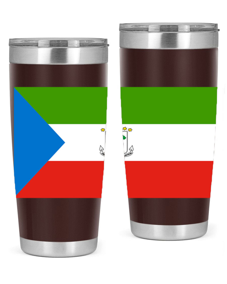 Equatorial Guinea 144# Tumbler showcasing vibrant colors and stainless steel design, perfect for hot and cold beverages.