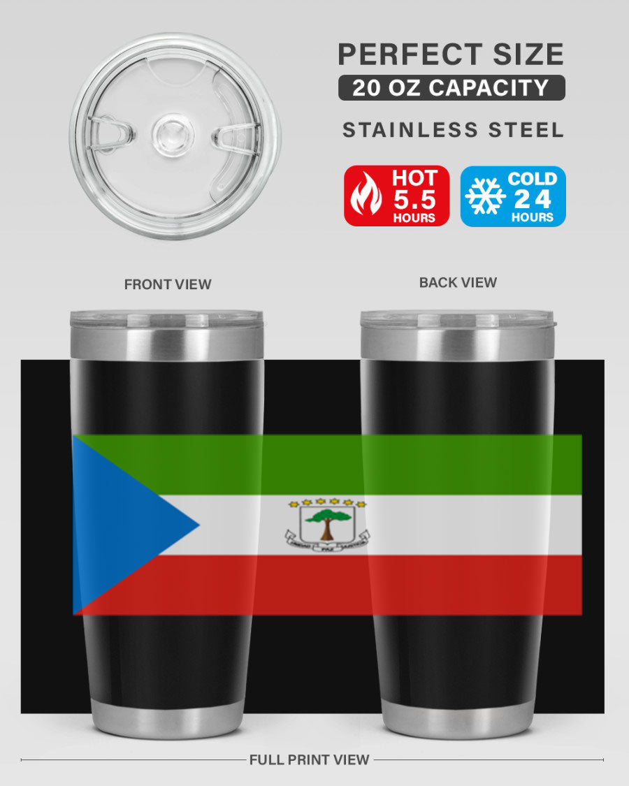 Equatorial Guinea 144# Tumbler showcasing vibrant colors and stainless steel design, perfect for hot and cold beverages.