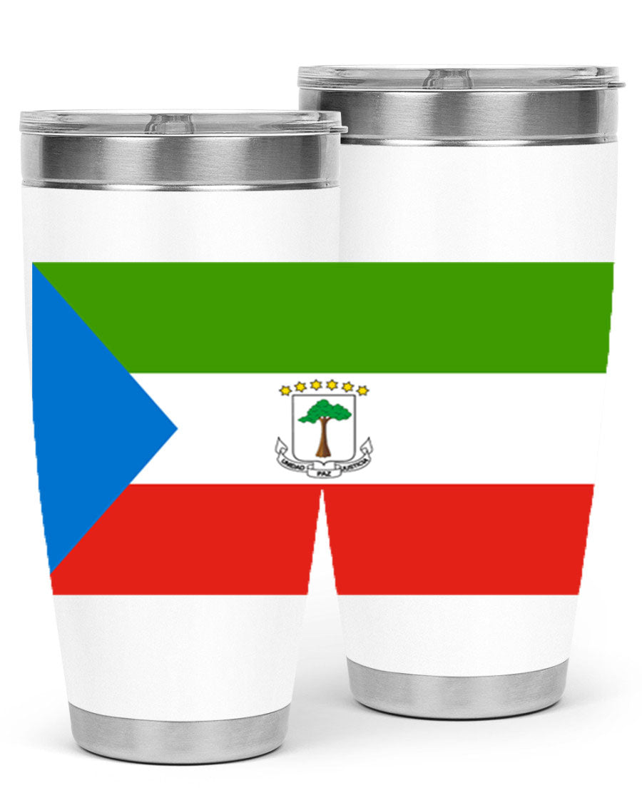 Equatorial Guinea 144# Tumbler showcasing vibrant colors and stainless steel design, perfect for hot and cold beverages.