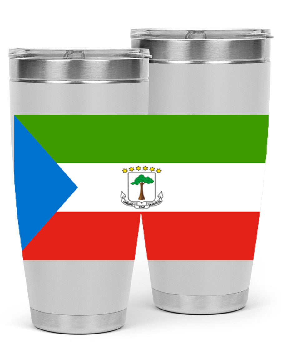 Equatorial Guinea 144# Tumbler showcasing vibrant colors and stainless steel design, perfect for hot and cold beverages.
