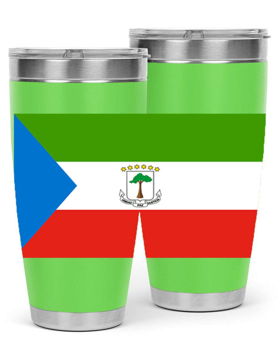 Equatorial Guinea 144# Tumbler showcasing vibrant colors and stainless steel design, perfect for hot and cold beverages.