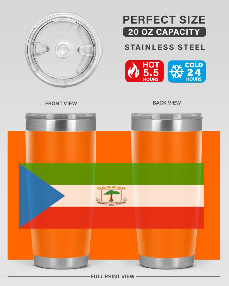 Equatorial Guinea 144# Tumbler showcasing vibrant colors and stainless steel design, perfect for hot and cold beverages.