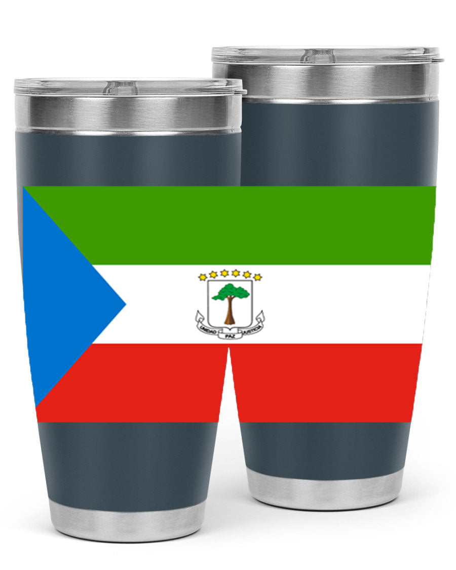 Equatorial Guinea 144# Tumbler showcasing vibrant colors and stainless steel design, perfect for hot and cold beverages.