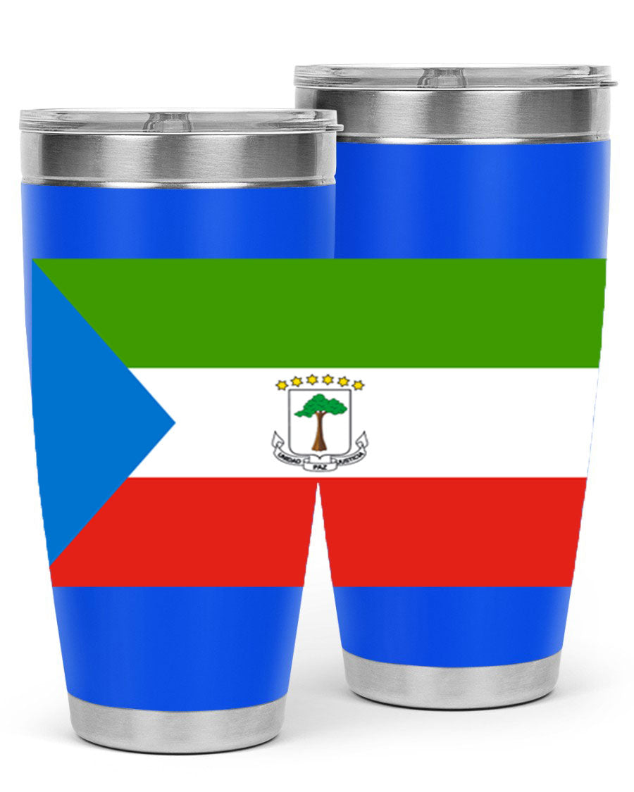 Equatorial Guinea 144# Tumbler showcasing vibrant colors and stainless steel design, perfect for hot and cold beverages.