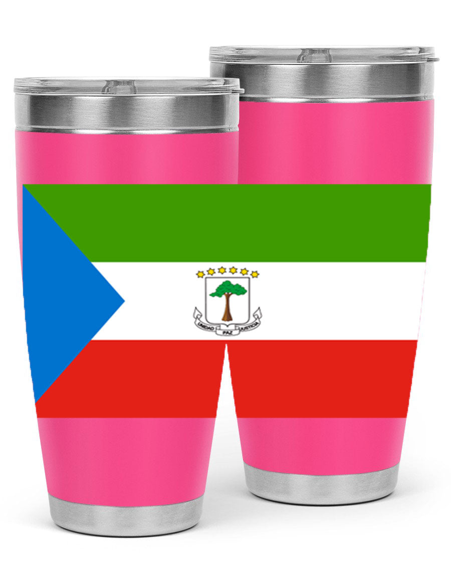 Equatorial Guinea 144# Tumbler showcasing vibrant colors and stainless steel design, perfect for hot and cold beverages.