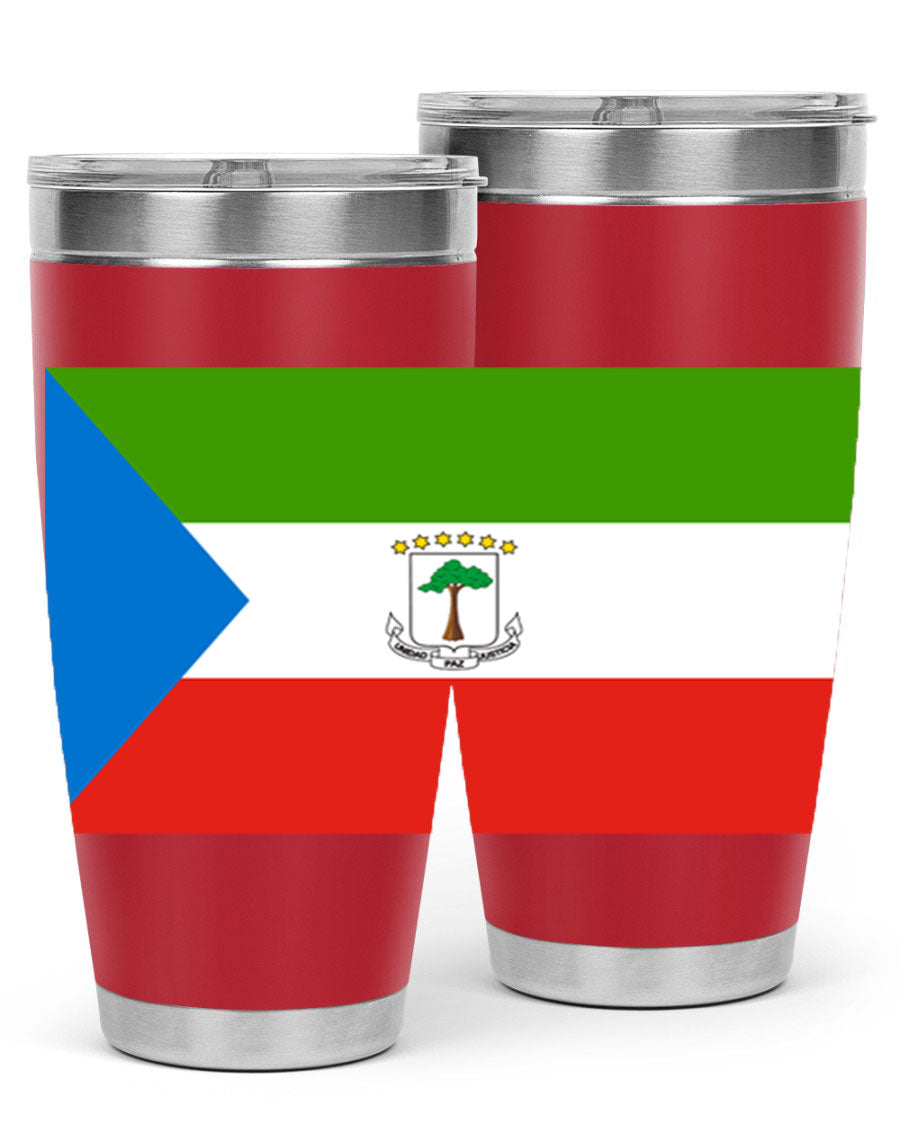 Equatorial Guinea 144# Tumbler showcasing vibrant colors and stainless steel design, perfect for hot and cold beverages.