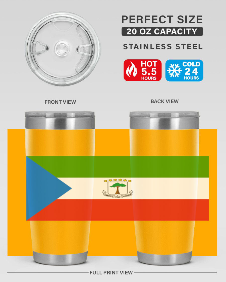Equatorial Guinea 144# Tumbler showcasing vibrant colors and stainless steel design, perfect for hot and cold beverages.
