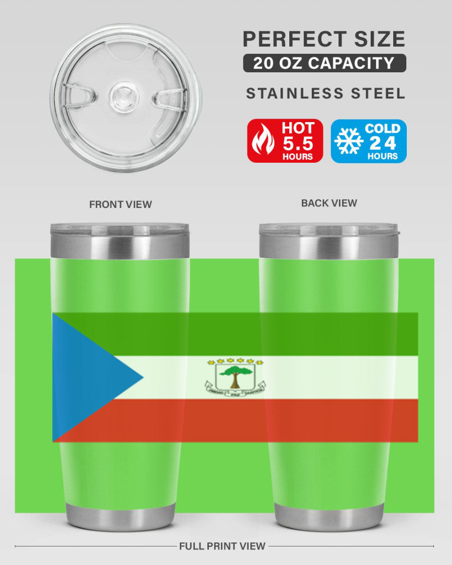 Equatorial Guinea 144# Tumbler showcasing vibrant colors and stainless steel design, perfect for hot and cold beverages.