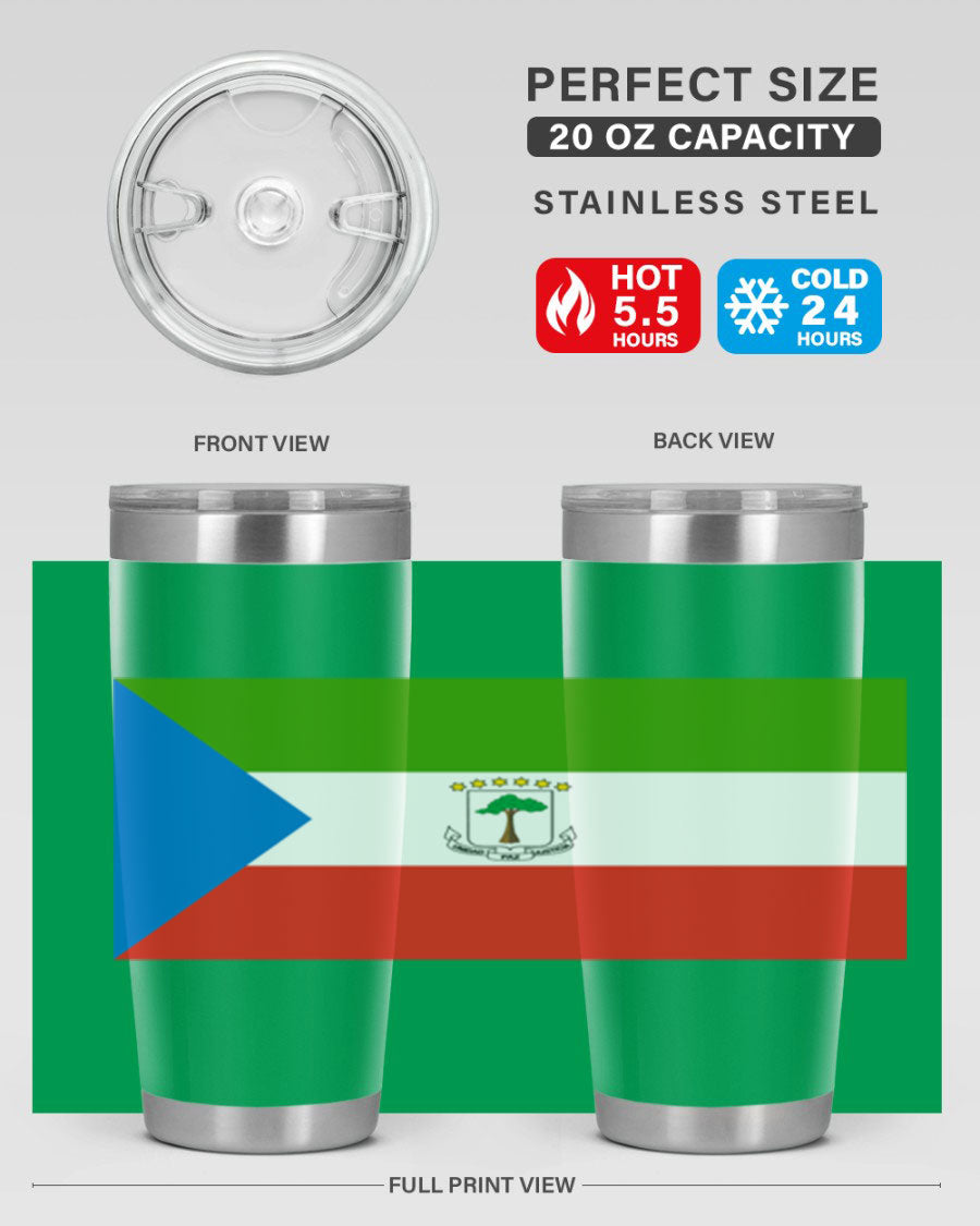 Equatorial Guinea 144# Tumbler showcasing vibrant colors and stainless steel design, perfect for hot and cold beverages.