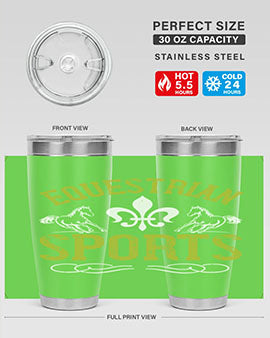 Equestrian Sports Style 55# Tumbler in stainless steel with a vibrant equestrian design, perfect for keeping beverages hot or cold.