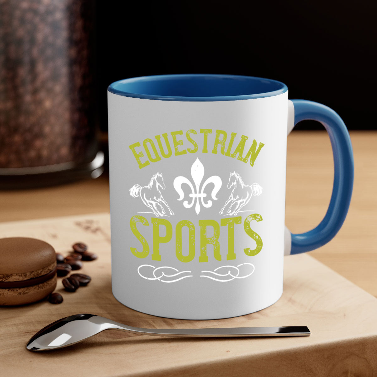 Equestrian Sports Style 55# Mug with a glossy finish, featuring a colored handle and interior, available in multiple colors.