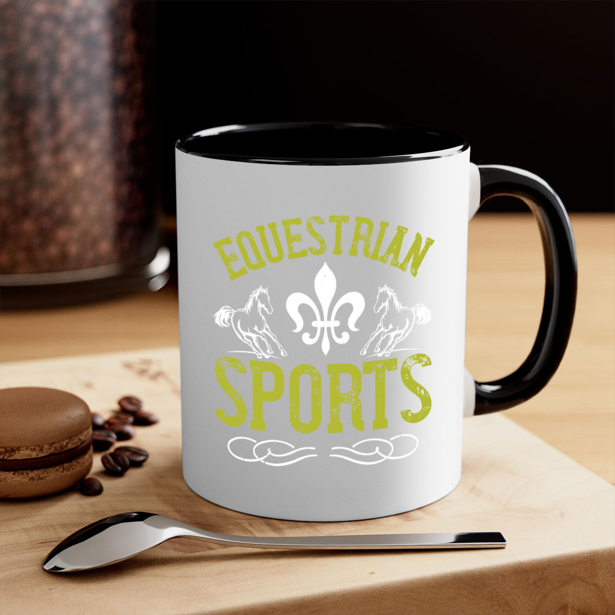 Equestrian Sports Style 55# Mug with a glossy finish, featuring a colored handle and interior, available in multiple colors.