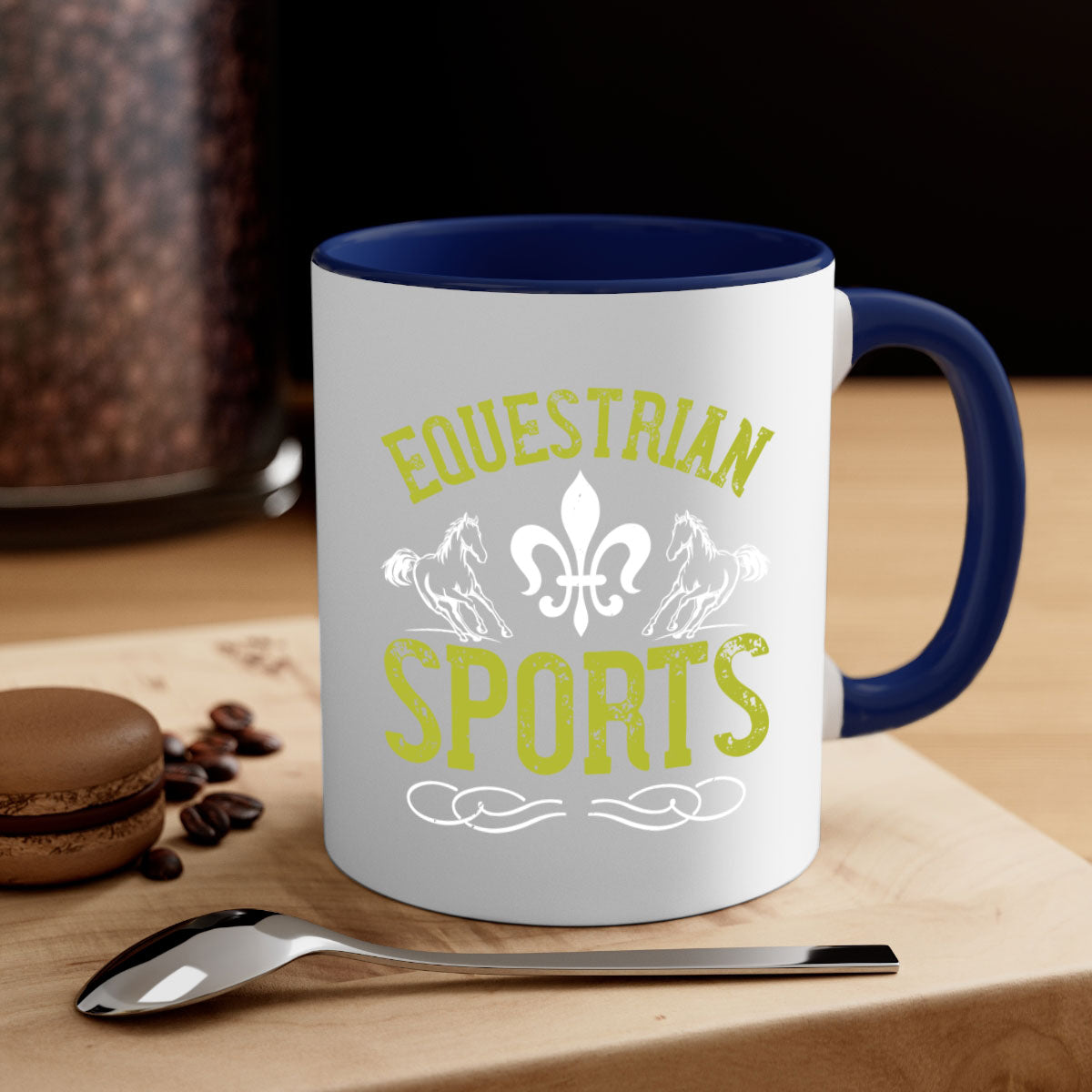 Equestrian Sports Style 55# Mug with a glossy finish, featuring a colored handle and interior, available in multiple colors.