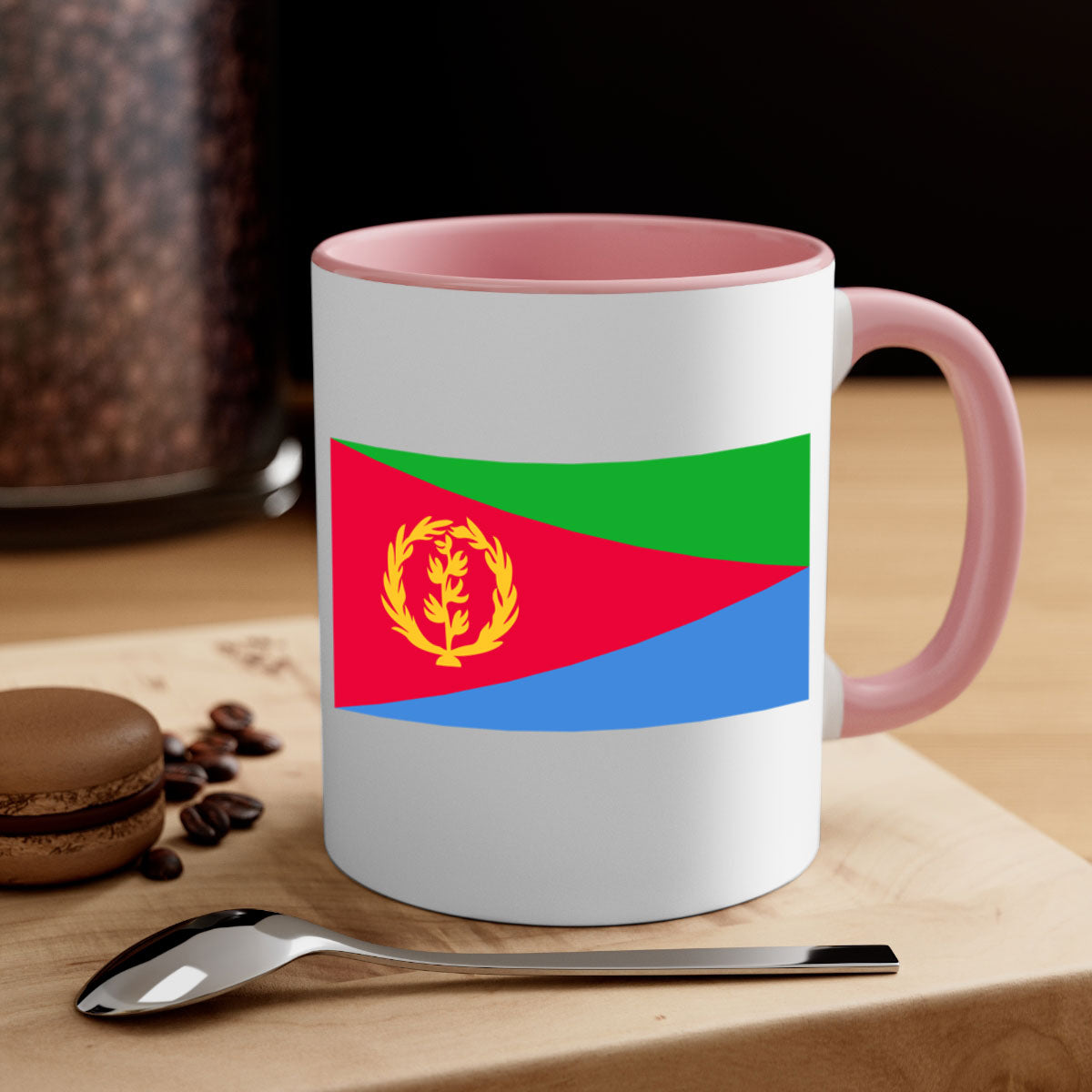 Eritrea 143# Mug featuring a glossy finish with colorful handle and interior options, perfect for coffee or tea.