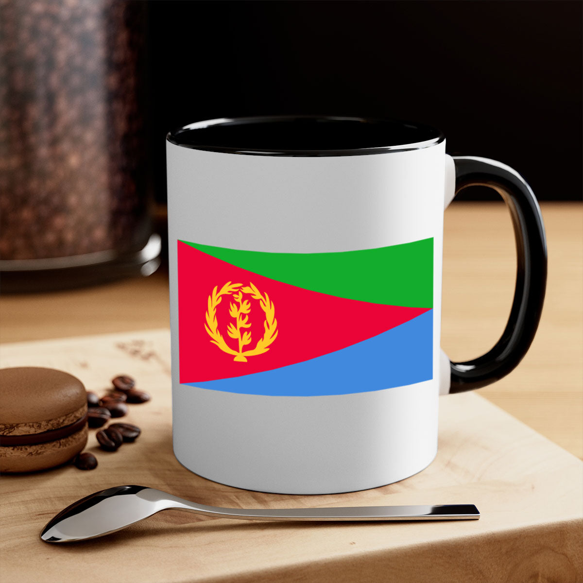 Eritrea 143# Mug featuring a glossy finish with colorful handle and interior options, perfect for coffee or tea.