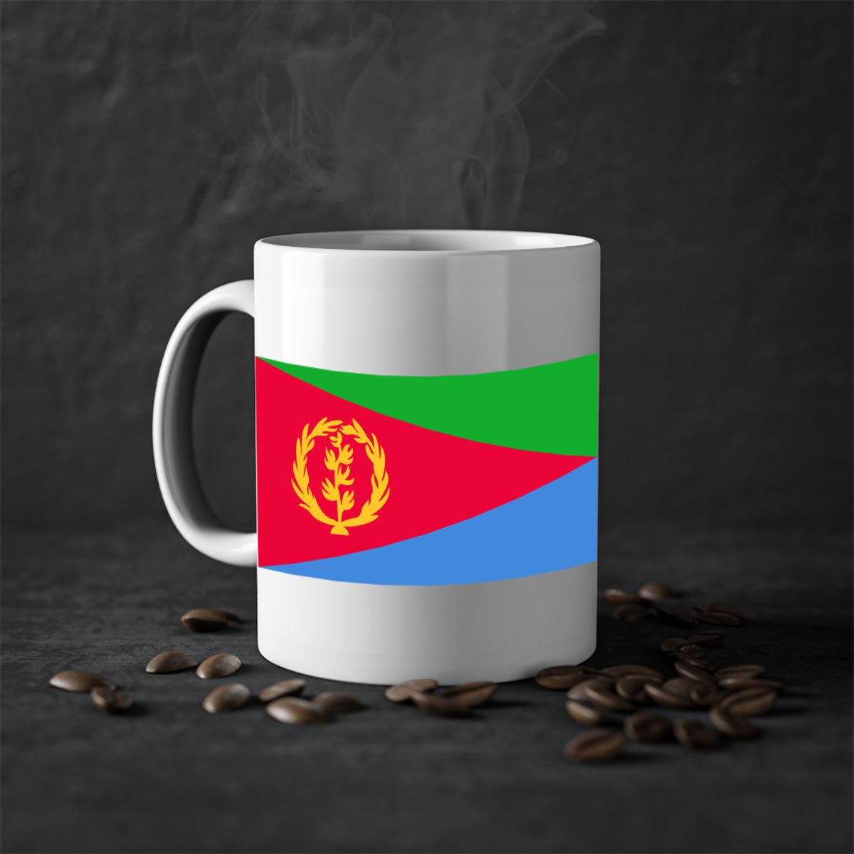Eritrea 143# Mug featuring a glossy finish with colorful handle and interior options, perfect for coffee or tea.