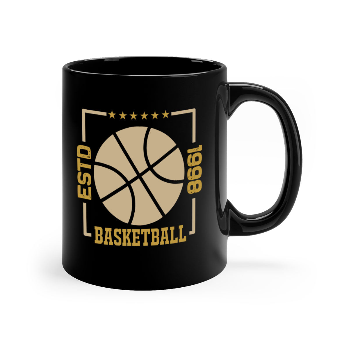 Estd 1263# basketball mug with a glossy finish, featuring a colored handle and interior, available in multiple colors and sizes.