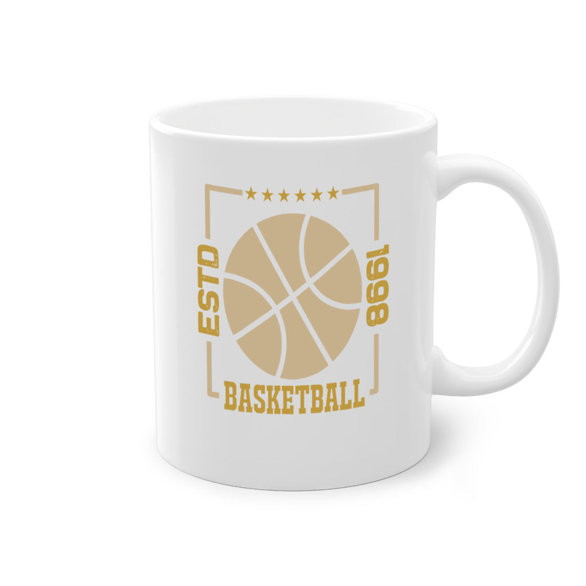 Estd 1263# basketball mug with a glossy finish, featuring a colored handle and interior, available in multiple colors and sizes.
