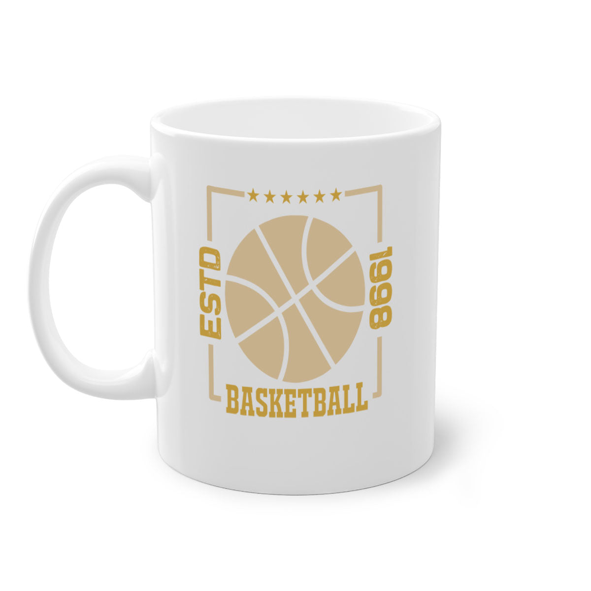 Estd 1263# basketball mug with a glossy finish, featuring a colored handle and interior, available in multiple colors and sizes.