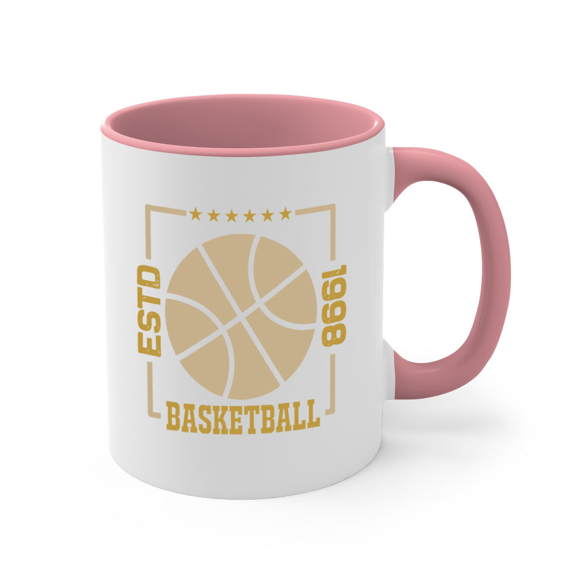 Estd 1263# basketball mug with a glossy finish, featuring a colored handle and interior, available in multiple colors and sizes.