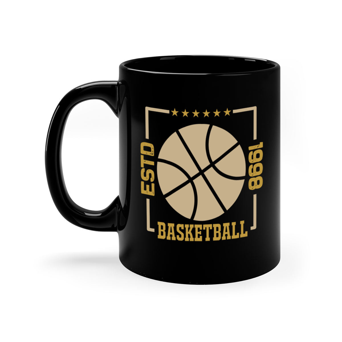 Estd 1263# basketball mug with a glossy finish, featuring a colored handle and interior, available in multiple colors and sizes.