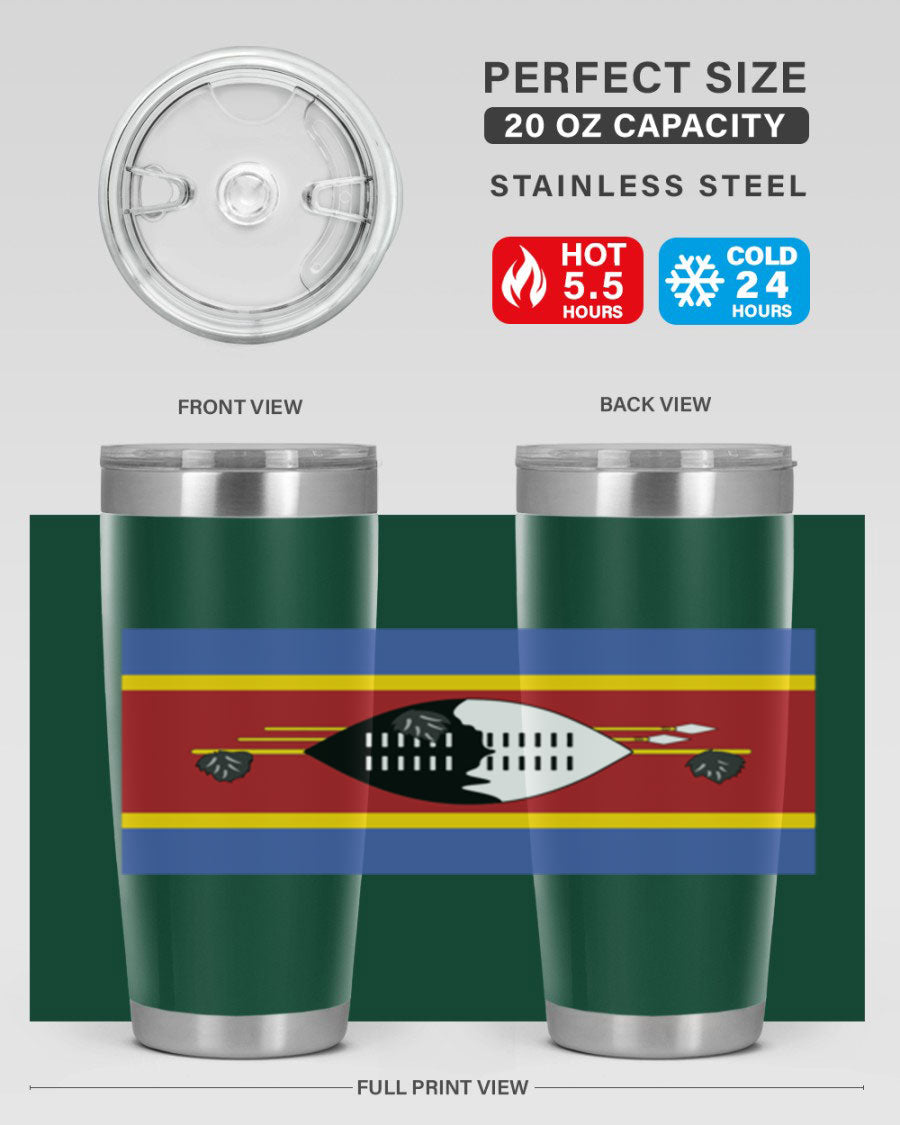 Eswatini 141# Tumbler featuring the Eswatini flag design, made of stainless steel with a double wall vacuum for insulation.