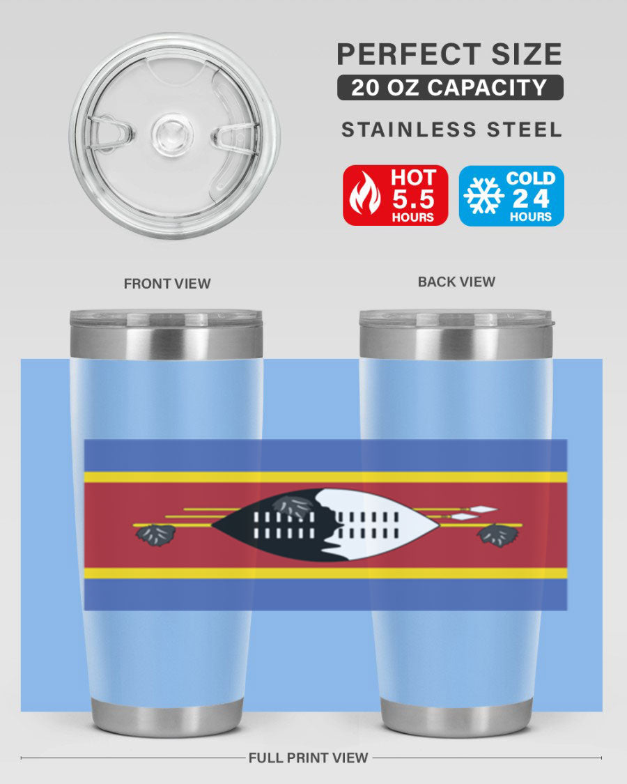 Eswatini 141# Tumbler featuring the Eswatini flag design, made of stainless steel with a double wall vacuum for insulation.