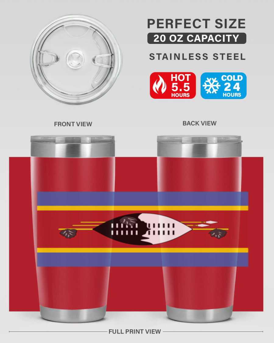 Eswatini 141# Tumbler featuring the Eswatini flag design, made of stainless steel with a double wall vacuum for insulation.