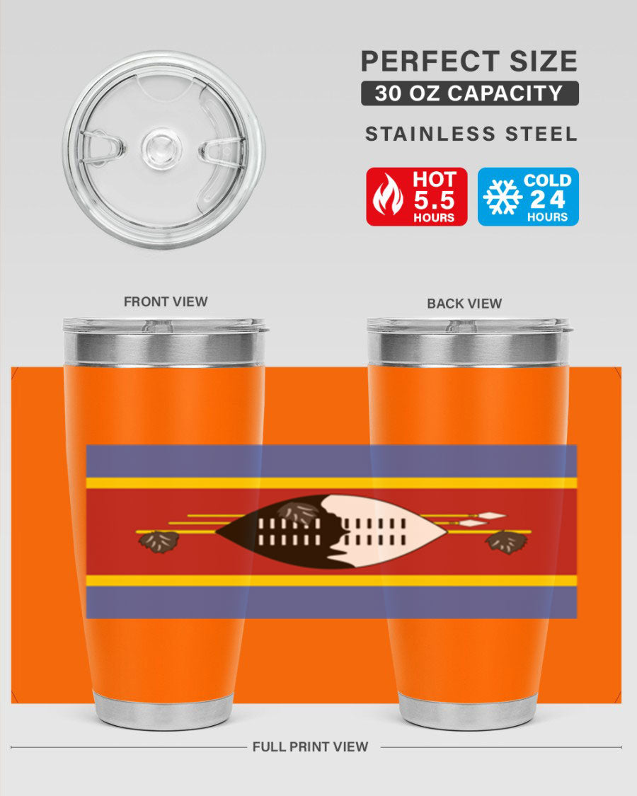 Eswatini 141# Tumbler featuring the Eswatini flag design, made of stainless steel with a double wall vacuum for insulation.