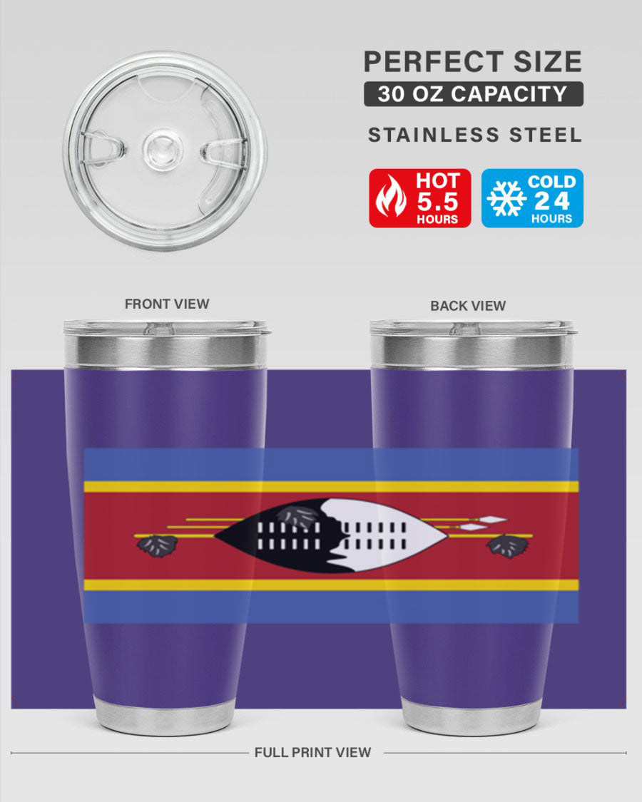 Eswatini 141# Tumbler featuring the Eswatini flag design, made of stainless steel with a double wall vacuum for insulation.