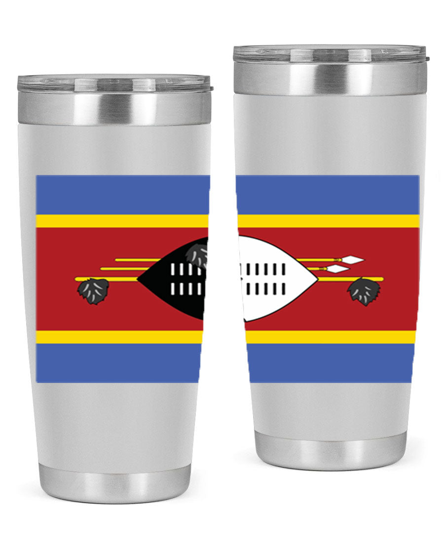 Eswatini 141# Tumbler featuring the Eswatini flag design, made of stainless steel with a double wall vacuum for insulation.