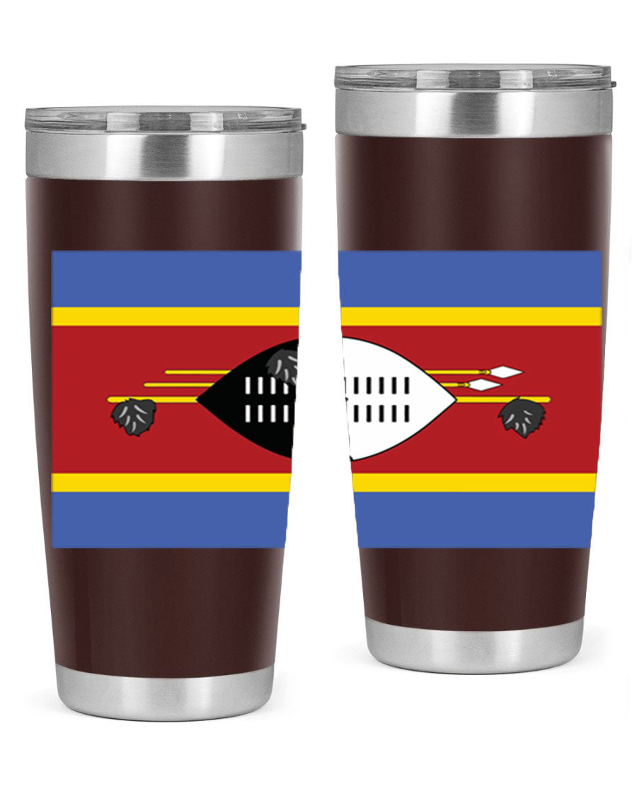 Eswatini 141# Tumbler featuring the Eswatini flag design, made of stainless steel with a double wall vacuum for insulation.