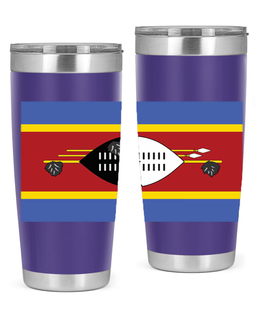 Eswatini 141# Tumbler featuring the Eswatini flag design, made of stainless steel with a double wall vacuum for insulation.
