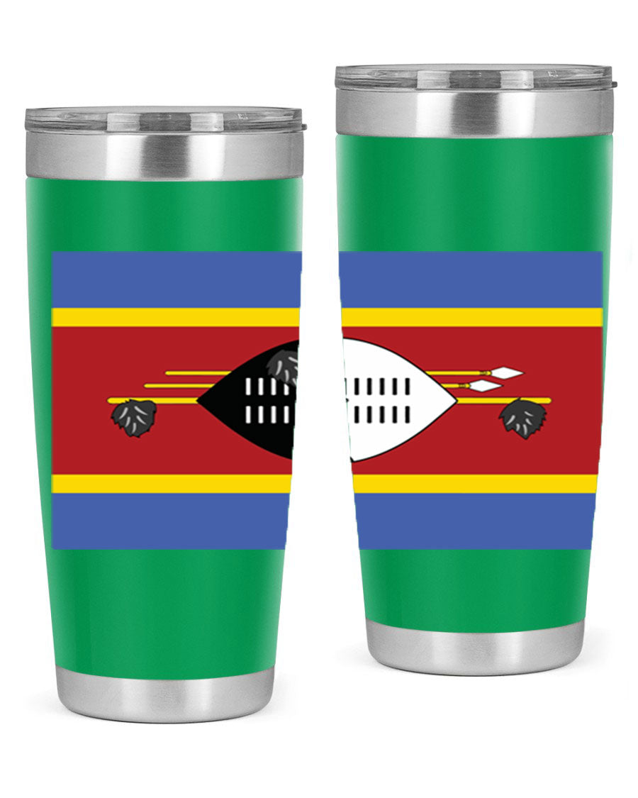 Eswatini 141# Tumbler featuring the Eswatini flag design, made of stainless steel with a double wall vacuum for insulation.