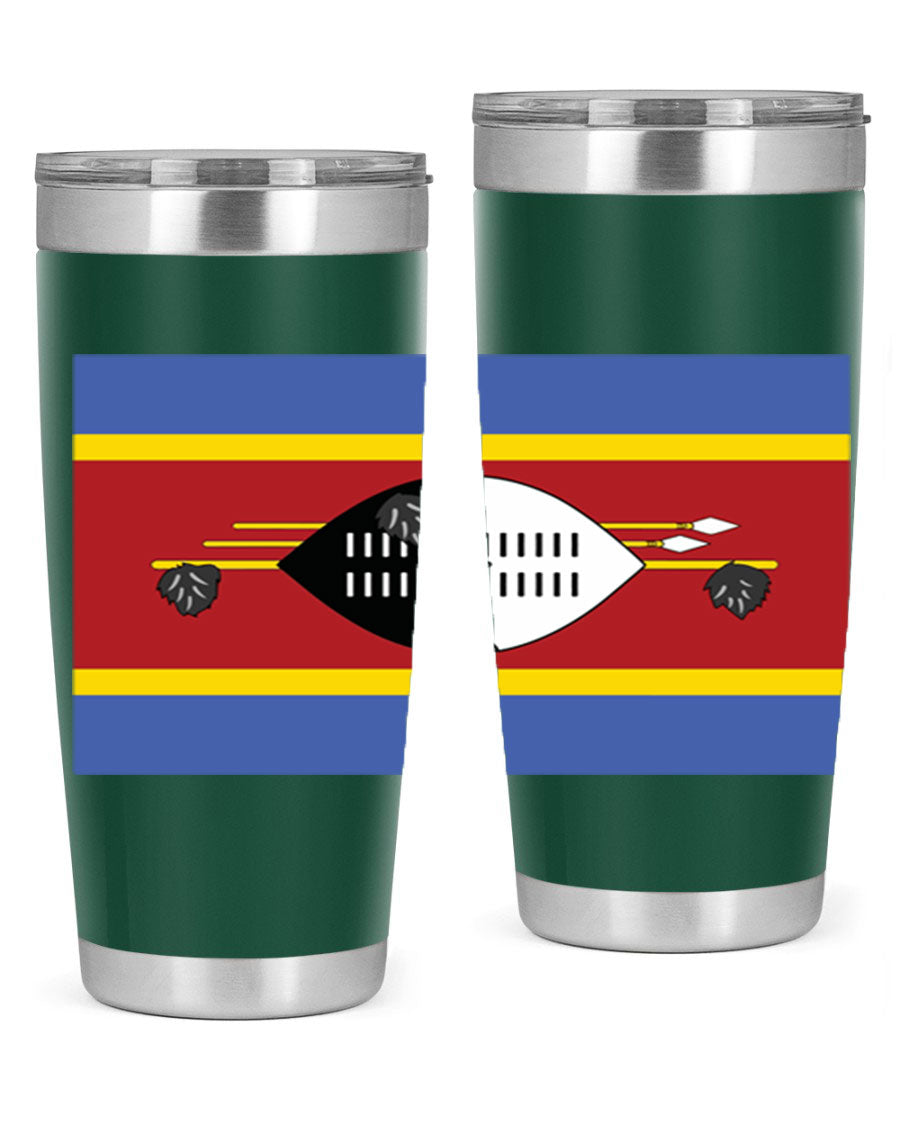 Eswatini 141# Tumbler featuring the Eswatini flag design, made of stainless steel with a double wall vacuum for insulation.