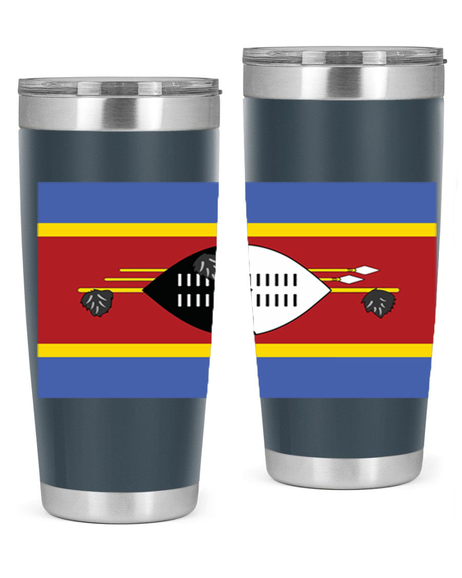 Eswatini 141# Tumbler featuring the Eswatini flag design, made of stainless steel with a double wall vacuum for insulation.