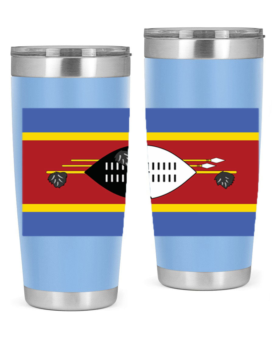 Eswatini 141# Tumbler featuring the Eswatini flag design, made of stainless steel with a double wall vacuum for insulation.