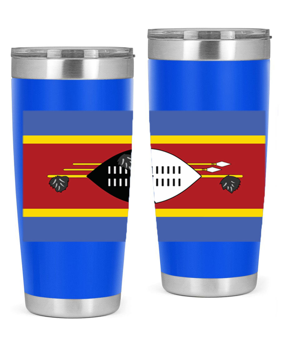 Eswatini 141# Tumbler featuring the Eswatini flag design, made of stainless steel with a double wall vacuum for insulation.