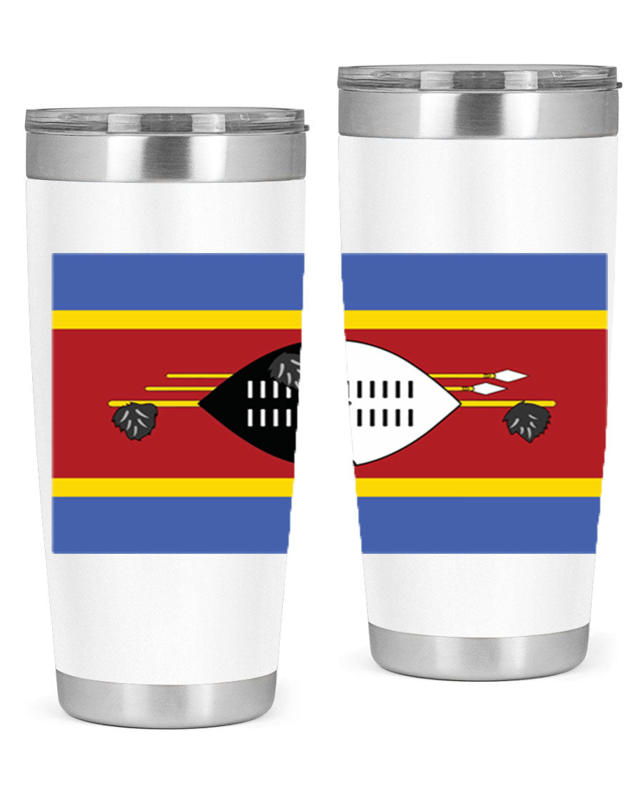 Eswatini 141# Tumbler featuring the Eswatini flag design, made of stainless steel with a double wall vacuum for insulation.